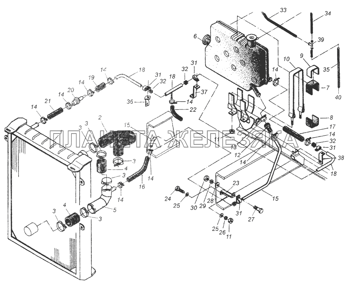 Установка трубопроводов системы охлаждения МАЗ-64226